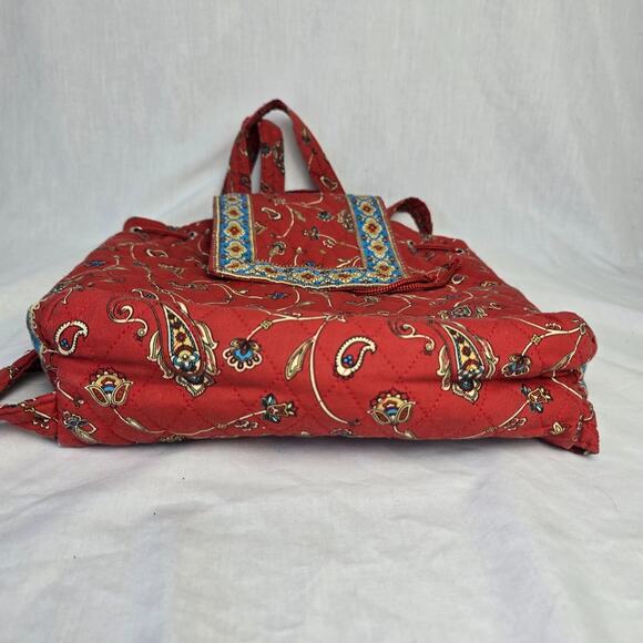 Naturalizer Quilted Drawstring Backpack Shoulder Tote Red Paisley Multi-Color - Picture 6 of 13